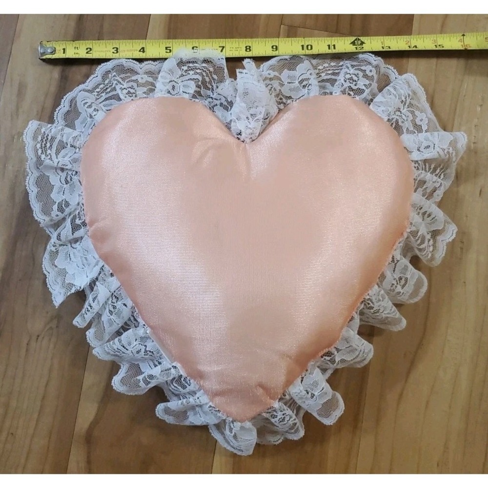 Heart Shaped Floral Lace Throw Pillow Peach Pink Cottagecore Victorian Romantic - Picture 8 of 8